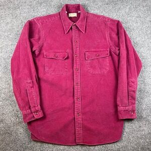Vintage LL Bean Shirt Mens M Red Chamois Cloth Long Sleeve Button Made in USA
